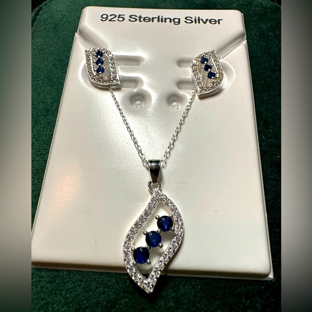 Sterling Silver Blue Sapphire Jewelry Set